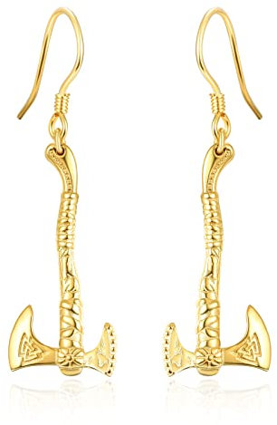 Wikinger Gold Axt Ohrringe für Männer 925 Sterling Silber Gold Axt Ohrringe Wikinger Axt Ohrringe Axt Tropfen Ohrringe Wikinger Ohrringe für Männer Frauen