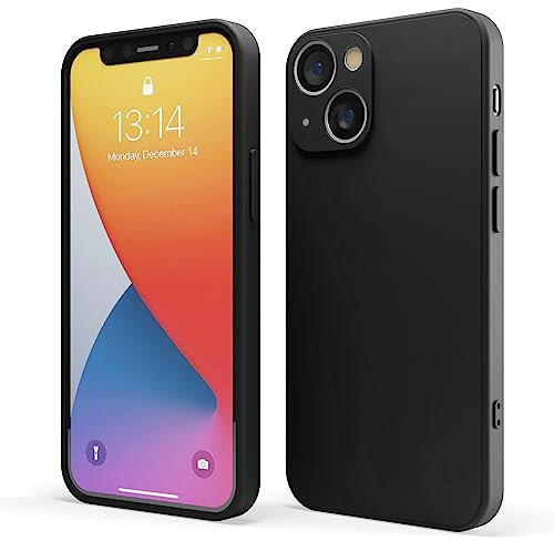 Red Ember stoßfeste Hülle für iPhone, ultradünne Schutzhülle aus flüssigem Silikon mit mattem Finish und weichem, kratzfestem Mikrofaserfutter (Schwarz, iPhone 14)