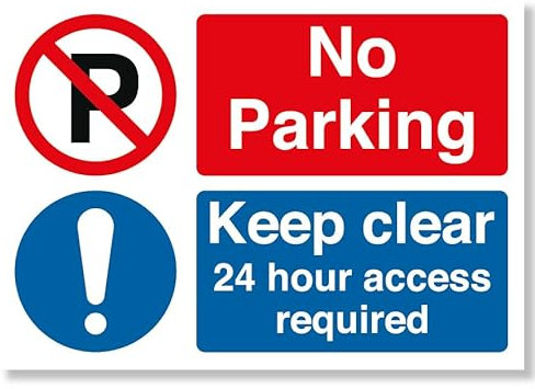 Punkcards - No Parking Sign - 1 Pack - “No Parking Keep Clear 24 hour Access Required” - Safety Sign - Warning Sign - A4 Sign - 210mm x 297mm - 3mm Correx