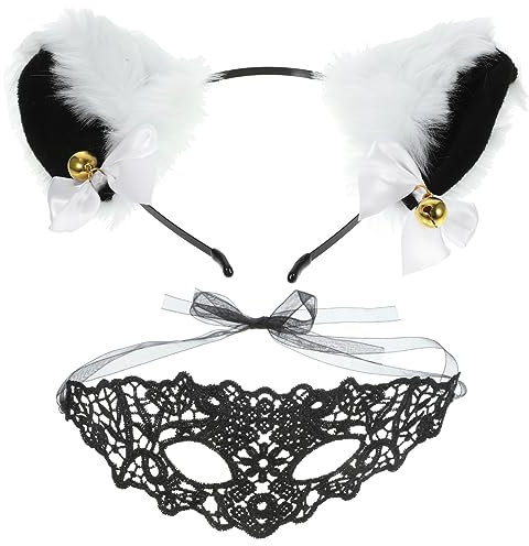 CIMAXIC 1 Satz Maske Und Stirnband Halloween-kostümzubehör Katzenohren Und Katzenkostüm Maskerade-requisiten-set Katzenhaarreifen Stirnband Mit Fuchsohren Tier Abschlussball Stoff