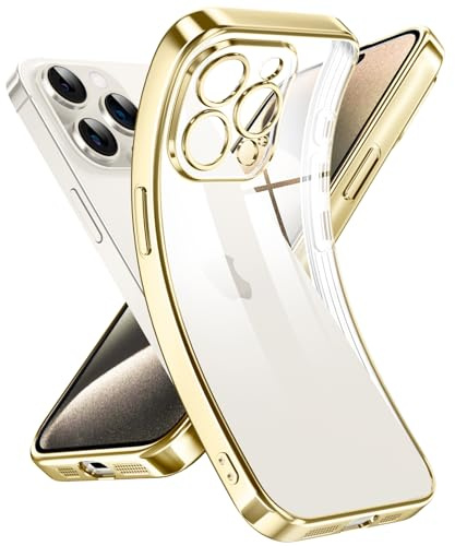 Supdeal Crystal Clear Hülle für iPhone 15 Pro, Niemals gelb mit Kameraschutz, Silikon Durchsichtig Handyhülle Weicher Passform, Ultra Dünn und Leicht Case Cover, 6,1, Gold
