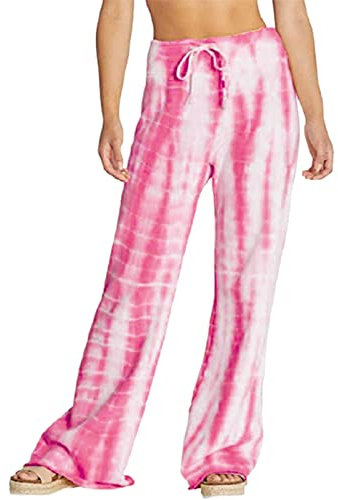 Generisch Farbverlauf Und Mehrfarbiger Weites Bein Elegante Lässig Freizeithosen Sporthose Sommer Atmungsaktiv Relaxhose Damen Baumwolle Mit Kordelzug Wide Leg Leicht Locker Hosen Elegant (Red, L)