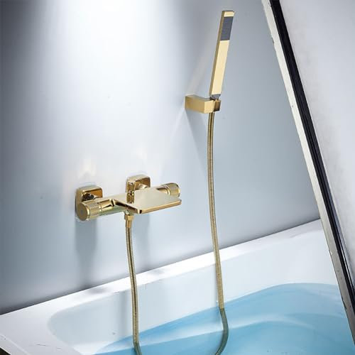 Cascade Robinet De Baignoire Robinet Douche - Mural Double Poignée Laiton Mitigeur De Baignoire Avec Douchette, Doré