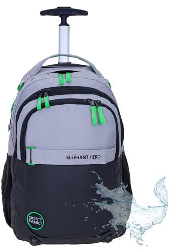 Elephant Trolley Jungen Mädchen Schultrolley Hero Signature Schulranzen Trolly Rucksack (Color Block Grau Grün 13048)