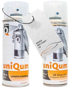 UniQum Autolack + Klarlack 2K Spraydose für MAZDA RED CANDY U6 Autolack Reparatur 2 x 400 ml