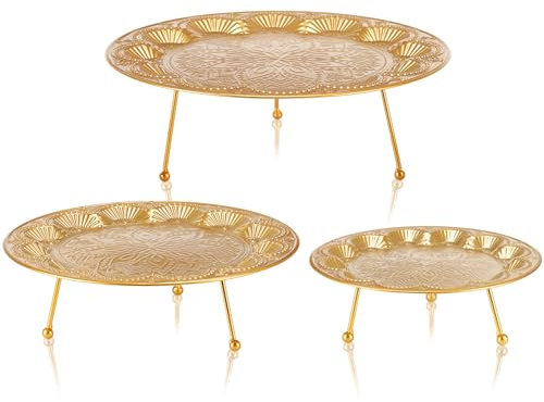 JUJOYBD Cupcake Ständer Gold 3er Set, Metall Kuchenständer Rund Miffin Aufstellter Tortenständer Tortenplatte mit Fuß vintage Etagere Tischdekor für Hochzeit Geburtstag Party Baby-dusche