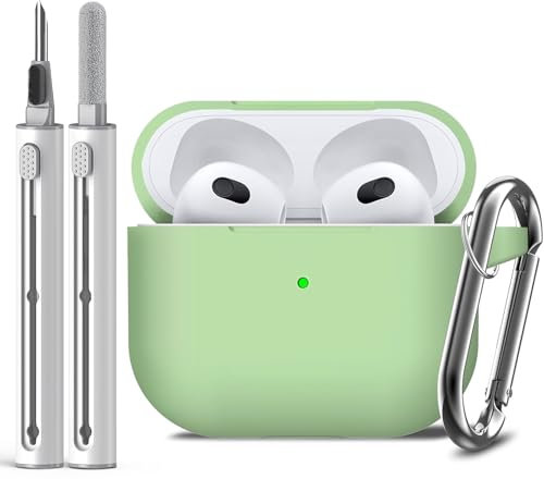 Inesore Compatible with Airpods 3rd Case Cover, Silicone Protective Case for Apple AirPods 3rd Generation with Keychain and Cleaner Pen, for Women Men (Pastel Green)