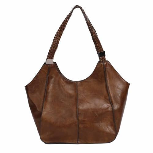 OBC Damen XXL Tasche Schultertasche Shopper Businesstasche Umhängetasche Workbag Henkeltasche Reisetasche FLECHTOPTIK Henkel Leder Optik Braun