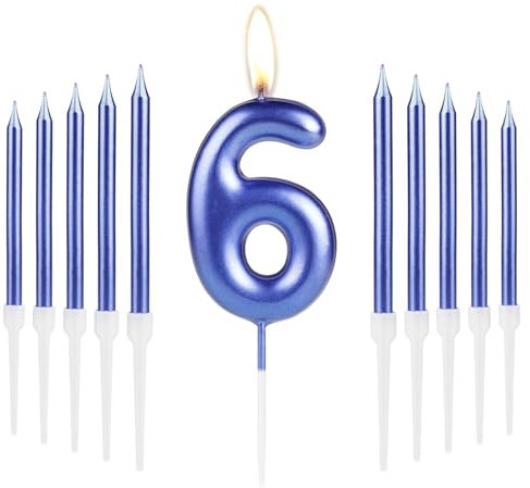 Royal Blue Happy 6th Birthday Candles, Number 6 Candles, Birthday Decorations - Cake Toppers for Girls & Boys
