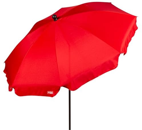 AKTIVE Sombrilla playa grande, 200 cm, Color rojo, Mástil acero, Inclinable y regulable en altura, Tejido poliéster, Protección UV30, Sombrillas grandes, Incluye funda transporte con asa (62333)