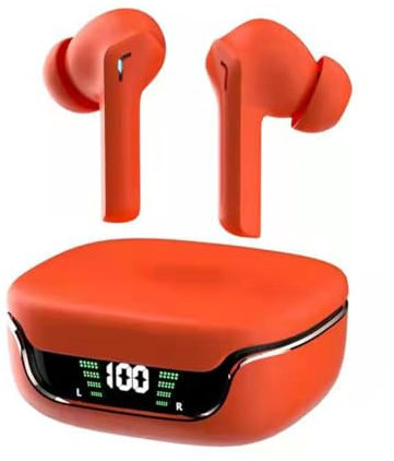 ESSONIO In Ear Kopfhörer Bluetooth LED Power Indicator Headset mit Ladecase,400 mAh Bluetooth 5.3 IPX5 Waterproof In-Ear Earbuds mit Mikrofon für TV Smartphone Laptop Sport,Orange