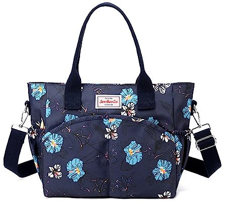 NICOLE & DORIS Damen Handtasche Große Tasche Casual Umhängetasche mit Mehreren Taschen Shopper Schultertasche Blume Henkeltasche Bunte Tote Handtaschen Crossbody Bag Dunkelblau 2