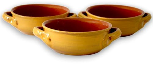Set 3 Terrine in Terracotta Tegami Senza Coperchio Giallo Terre Antiche Zuppiere con manici Colì Maioliche e Terrecotte dal 1650 Giallo 17x17x6 cm