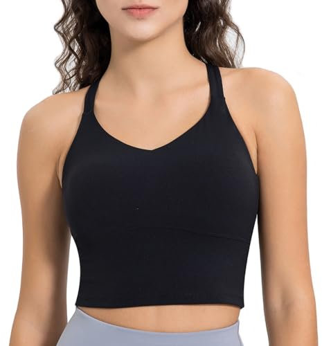 Lemedy Gepolsterte Sport-BHs für Damen, Workout, Laufen, Tank-Top, Yoga-Shirt, Schwarz, XX-Large