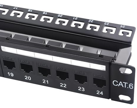 Cable Matters 1U 19 Zoll 24-Port 10Gbps Cat6 Ethernet Patchpanel mit Inline-Keystone und Kabelmanagementleiste, Rackmount oder Wandmontage, Netzwerk-Patchpanel