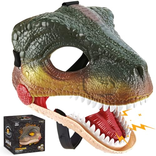 Audasi Dino Maske mit Sound, Beweglichem Kiefer und Einstellbarer Größe - Realistische Dinosaurier-Maske für Halloween, Party, Maskerade, Cosplay - Geschenk für Kinder und Erwachsene