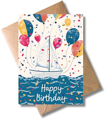 WBdesignz Geburtstag Karte mit Umschlag - Segelboot Geburtstagskarte Segeln “Happy Birthday Segler Glückwunschkarte zum Geburtstag (DIN A6)