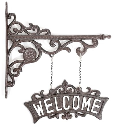 Sungmor Rustic Cast Iron Outdoor Welcome Sign, 13.5H x 12L, Wall Mount or Tree, Antique Brown