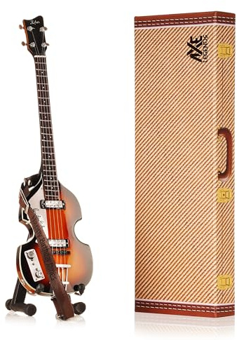 Beatles Miniature Hof Bass Guitar | Handmade Wooden Mini Replica by Axe Legends | Includes Personalised Mini Leather Guitar Strap and A-Frame Display Stand | 25 cms Tall | Shipped in Gift Box