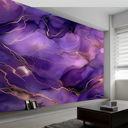 Papier Peint Art Abstrait Du Marbre Panoramique 3D Poster Tableaux, Violet Photo Muraux Papier Peint 350 x 256 cm (WxH) Murale Pour Salon Chambre à Coucher Maison Décoration Intérieure