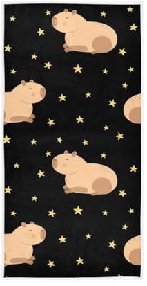 GAIREG Funny Capybara Stars Handtuch, Baumwolle, saugfähig, weich, dekoratives Handtuch für Badezimmer, 38,1 x 76,2 cm, Schwarz