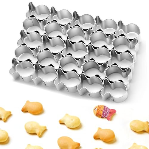 Goldfish Cookie Cutter Mini Gold Fish Cracker Cutter Stainless Steel 25 Cavity Fish Shape Baking Mold for Cracker Biscuit Cookies Chocolate