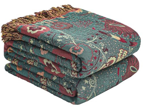 HOORDRY Bohemian Stil Tagesdecke aus 100% Baumwolle für Bett und Sofa, Steppdecke 150 x 200 cm, mehrfarbiges geometrisches und florales Muster, Geschenkidee zu verschiedenen Anlässen, pflegeleicht