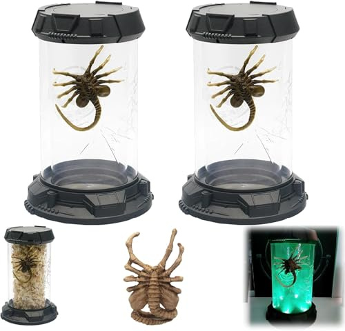 2024 Facehugger Regal Popcorn-Eimer mit Facehugger Stasis Chamber, Alien LED Wassertank, Coole Gothic Facehugger Figur, Außerirdischem Charme Dekoration für Home Büro Garten (2PCS)