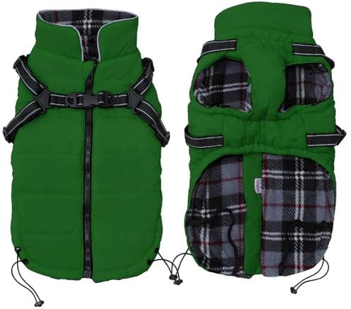 babepet Warm Pet Dog Coats with Harness,Waterproof Small Dog Jacket Coat,winter Dogs Clothes with Chest Strap,Zip Up Puppy Coat for Outdoor Walking-Green-M