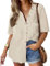 HOTOUCH Womens Blouses Short Sleeve Shirts Casual Button Down V Neck Blouse Top Summer Cotton Shirts Solid Basic Shirt Tops with Pockets Champagne L