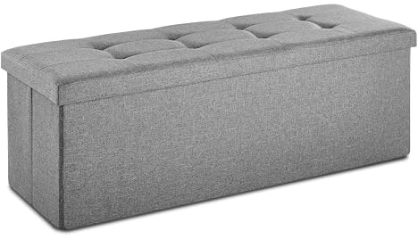 FALINGO Aufbewahrungsbank faltbar, gepolsterte Sitzmöglichkeit, Ottomane mit Stauraum, vielseitige Sitztruhe - ideal als Fußbank, Couchtisch oder Sitzgelegenheit (Dunkelgrau, 110 cm x 38 cm x 38 cm)