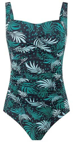 Aidotop Womens One Piece Swimsuit Tummy Control Swimwear with Retro Ruched Monokini Bathing Suits(71Green Blue Leaves,L)