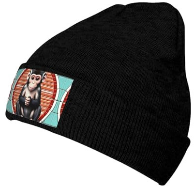 WBQLSL The Silent Monkey Herren-Beanie-Mütze mit Samt-Aufnäher, Stretch, Strickmütze, Unisex, Outdoor, Sport, Reisen, Mode, warme Skimütze