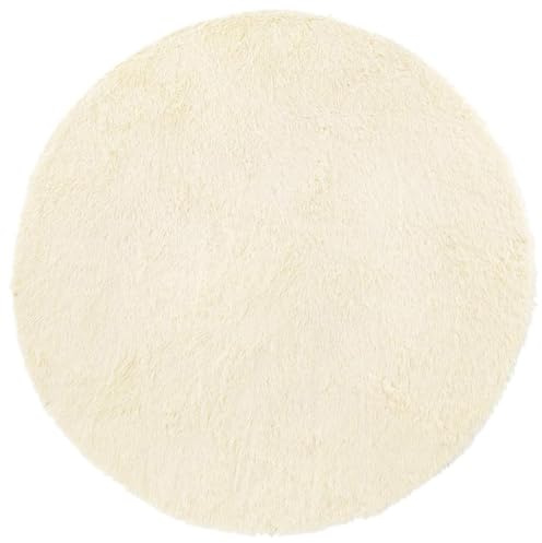 vidaXL Shaggy Rug - Round High Pile, Cream, 160x160 cm, Non-Slip Polyester Modern Carpet for Living Room, Bedroom, Office, Indoor/Outdoor Rug