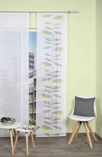 BB-Toy-Trades Schiebevorhang Vorhang in Bambus Optik mit Digitaldruck mit Muster Gardine Fensterschal Flächenvorhang Schiebegardine in Weiss kürzbar 60 x 260 cm Blätter in Grün/Braun