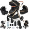 Veitoalioy Kinderwagen 3 in 1, Bequemer Multifunktionaler Kombikinderwagen 3 in 1 Komplettset, Aluminium Hohe Landschaft Babywagen, Faltbarer Kinderwagen Set (H2 Black)