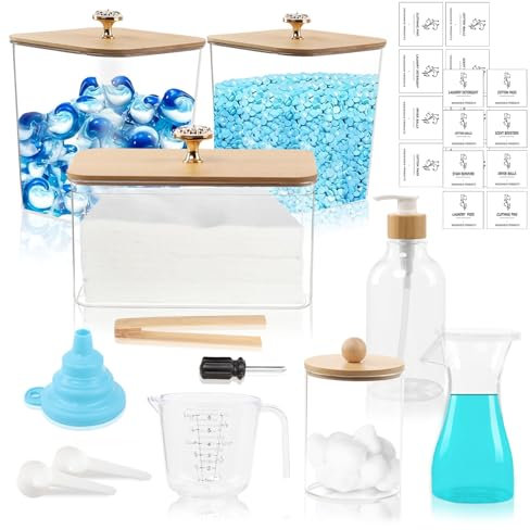 BlyeMichdi 6 Pezzi Contenitore Detersivo Polvere, Dosatore Detersivo Lavatrice con Coperchio, Dispenser Detersivo Lavatrice con 16 Etichette e 2 Misurini, Applicabile per Detersivo, Ammorbidente