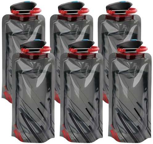 Catelves Lot de 6 gourdes pliables pour festival - 700 ml - Réutilisables - Avec bouchon à vis - Pour festival, randonnée - Noir