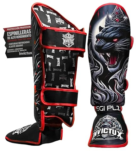 INVICTUX Espinilleras Kick Boxing MMA Muay Thai Tibiales de Protección para Espinillas y Empeine Ajuste Seguro con Velcro Adulto Unisex Profesionales para Artes Marciales