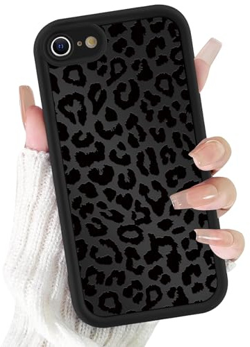 lioscre Cute Cheetah Print Phone Case for iPhone 7/8 / SE 2020/2022 Case 4.7, Aesthetic Luxury Black Leopard Pattern Design Cover Shockproof Soft Slim TPU Full Camera Lens Funda for Women Girls