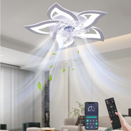 UOEONR Sourdine Ventilateur de plafond ave Lumières LED et télécommandes, Plafonnier De Chambre à Coucher 50W ave Lampe à Intensité Variable APP, pour Salon, Cuisine (Blanc, 69 CM)