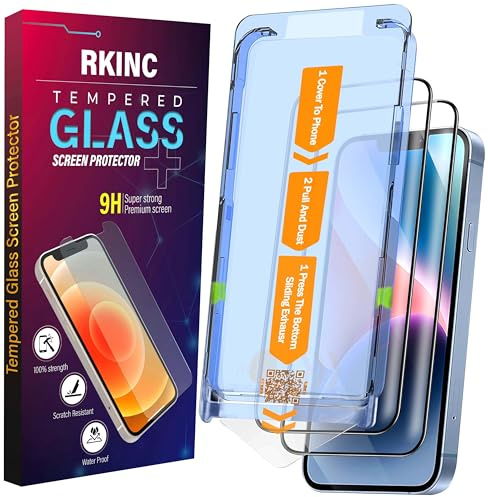 RKINC 2 Pack for iPhone 13 Pro Max, 14 Plus 6.7 Inch Tempered Glass Screen Protector, HD Clear, Bubble Free, Easy Installation, Auto Dust-Elimination