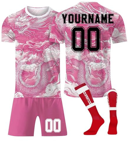 LILIHOT Personalisiert Fußballtrikot Kinder Erwachsene Fusstball Shorts Socks&Trikots 3 Teiliges Set,mit Namen Teamname Nummer Logo Atmungsaktiv Sport Tshirt Trainingsanzug Fantrikot(#C Pink)