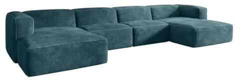 Luxusbetten24 Designer Sofa Comfy U in Cord Vintage Blau