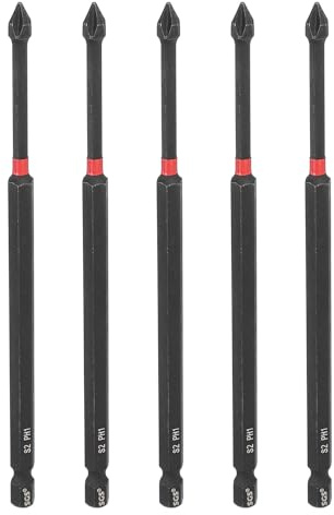 sourcing map 5pcs #1 Phillips Impact Screwdriver Bit PH1 1/4 Hex Shank 6 (150mm) Long Magnetic Cross Head Drill Bits S2 Steel Industrial Screw Driver for Impact Power Drivers, Black/Red