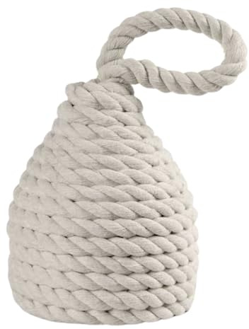 White Rope Door Stop 15 x 15 x 25 cm - Bell Shape, Decorative Nautical Style Door Stop, Sturdy for Indoor and Outdoor Use, Elegant Fabric with Handle