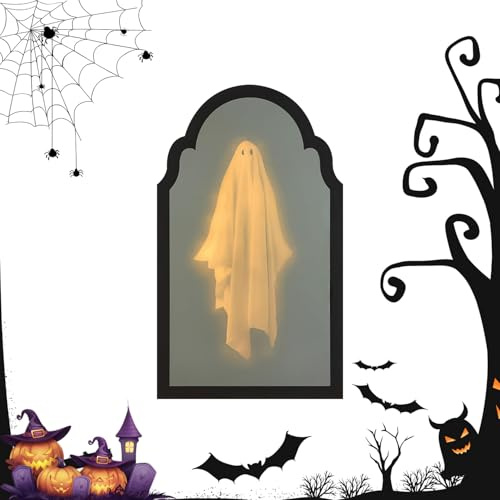 AUOQZ Halloween-Geisterspiegel 2025, Hologramm, Geisterspiegel, Wanddekorationen für den Innenbereich, gruseliger Geist, hängende Dekoration für Halloween, Partyzubehör (30 x 20 cm)