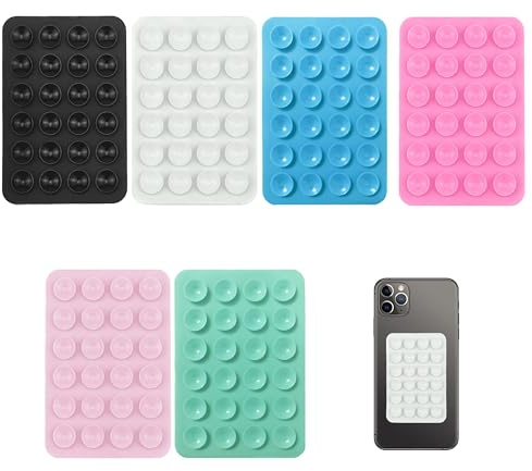 6 Stück Silikon Handyhülle Saugnapf Freihändig Smartphone | Flexibles Material,Für Auto Und Tisch, Waschbar, Kompatibel Mit Geräten, Schwarz