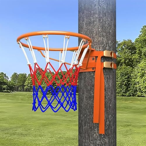 Panier de basket mural pour clôture/arbre/poteau, panier de basket professionnel, avec 2 sangles réglables et filet en nylon, montage mural.