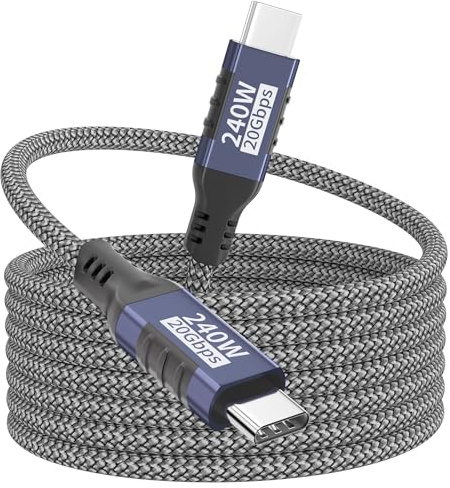 Cable USB-C a USB-C,2m 240W/20Gbps,cable de datos USB-C 3.2 Gen2x2 PD 3.1 transmisión de vídeo 5K@60Hz/4K@144Hz para iPhone 17/16/15,Samsung,MacBook,iPad Pro,ordenador portátil,tableta,SSD,monitor